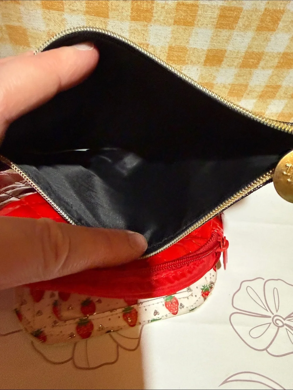 Bundle of 3 wild geo, Red Quilted Cosmetic Pouch and Strawberry ID Card Coin Bag